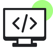 Monitor with coding brackets and green circle