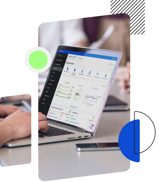 Person typing on a laptop looking at the SEO overview in Siteimprove platform.