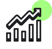 Bar graph with arrow going up with green circle