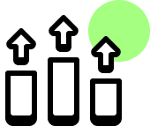 Three bars with arrows above them with green circle