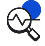 Magnifying glass with zig zag line through it with blue circle