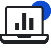 Laptop with bar graph with blue circle